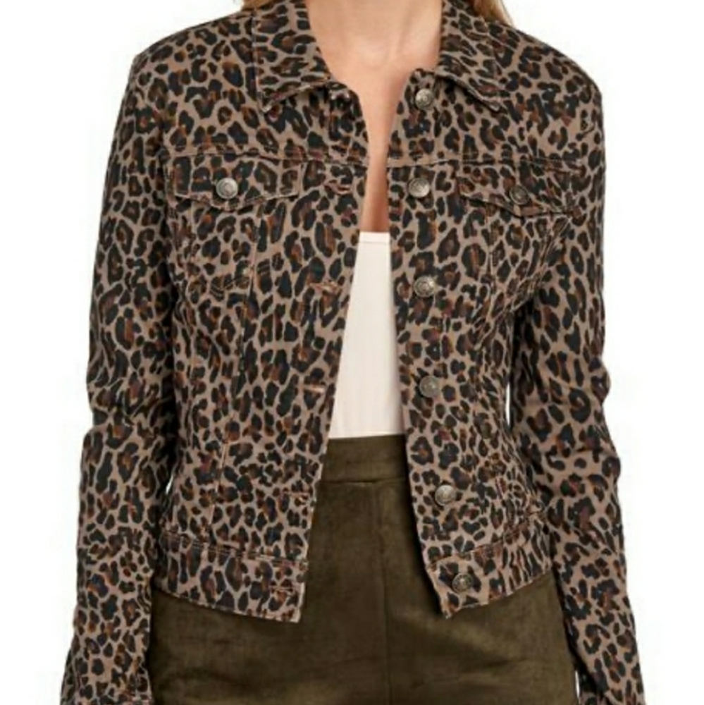 Nine West Leopard Denim Jacket sz S/M
